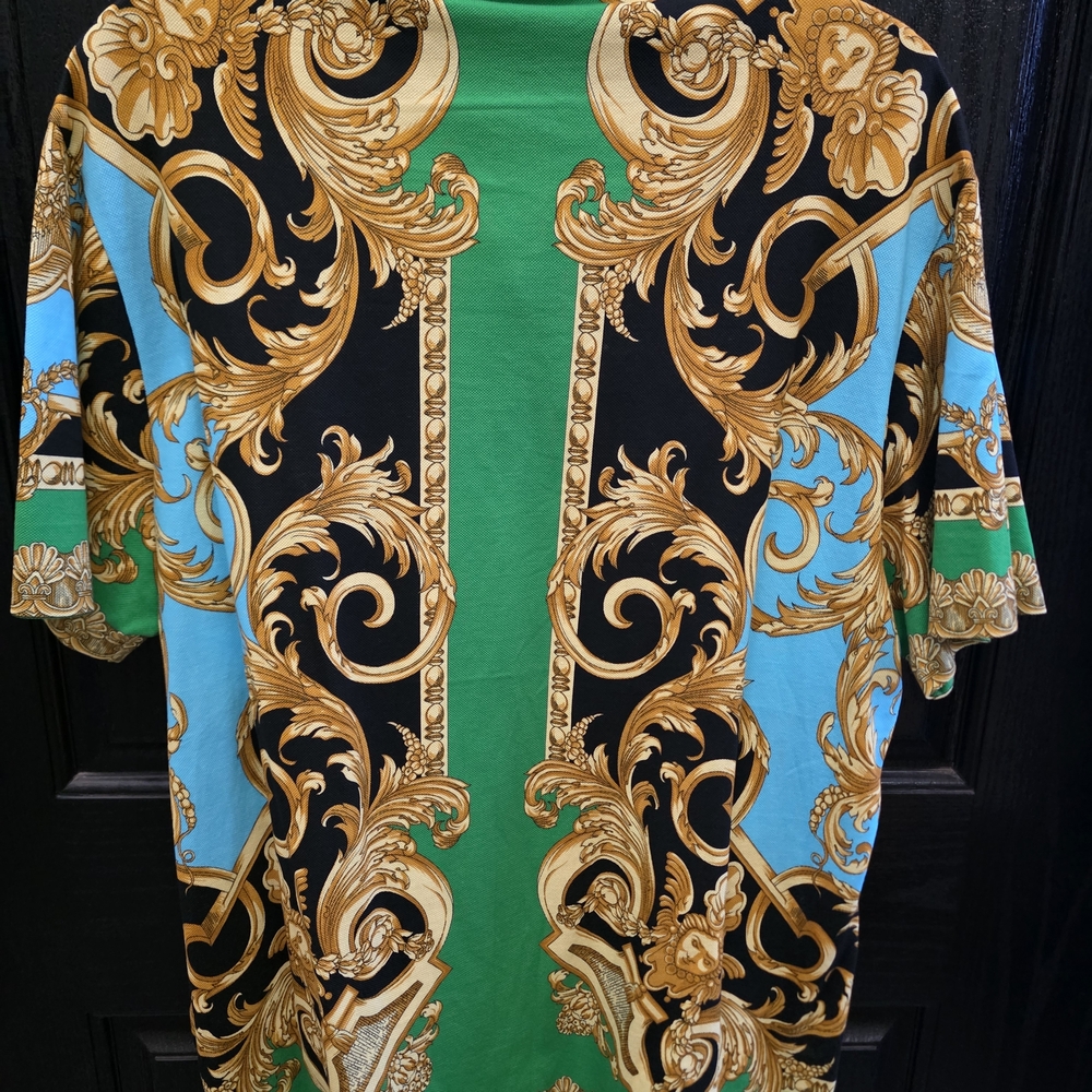 Versace Baroque Polo in Green, Black, Light Blue & Gold